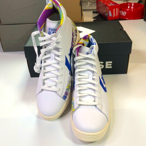 Converse Pro Leather High X PJ Tucker Chase The Drip White  Converse Pro Leather Hi Mens Sz 10 Sneakers ☮️❤️🏀